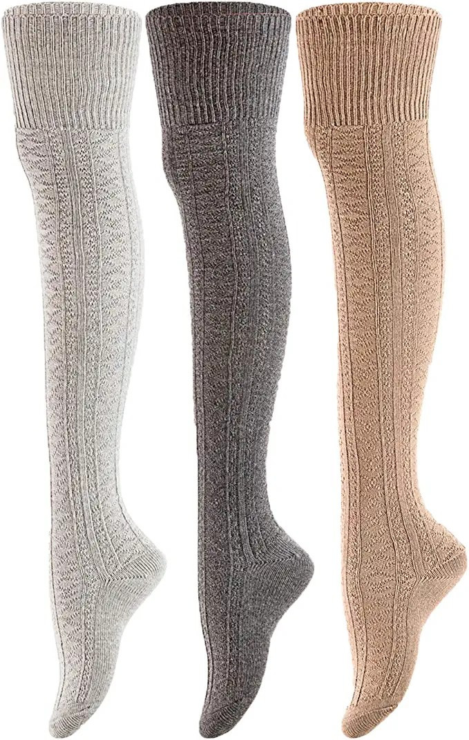 Women's 3 Pairs Thigh High Cotton Socks JM1025 Size 6-9 | Amazon (US)