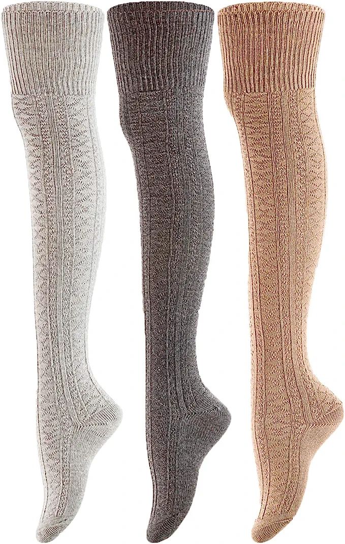 Women's 3 Pairs Thigh High Cotton Socks JM1025 Size 6-9 | Amazon (US)