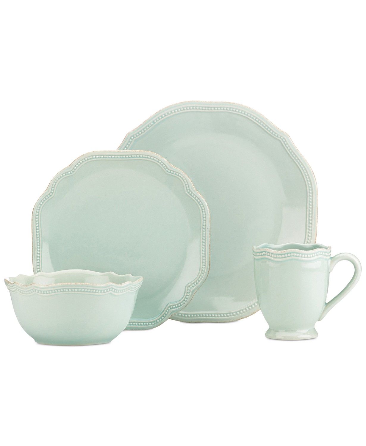 Lenox French Perle Ice Blue Bead Round 4 Piece Place Setting & Reviews - Dinnerware - Dining - Ma... | Macys (US)