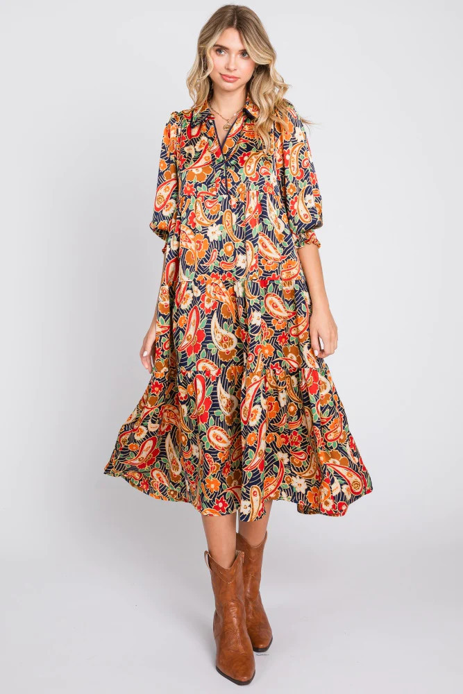 Navy Multicolor Floral Paisley Tiered Dress | PinkBlush Maternity