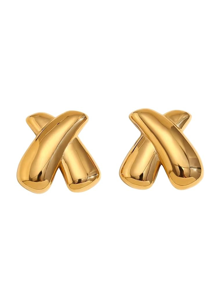 X Gold Statement Earrings – Modern Lightweight Fashion Jewelry for Women | Amazon (US)