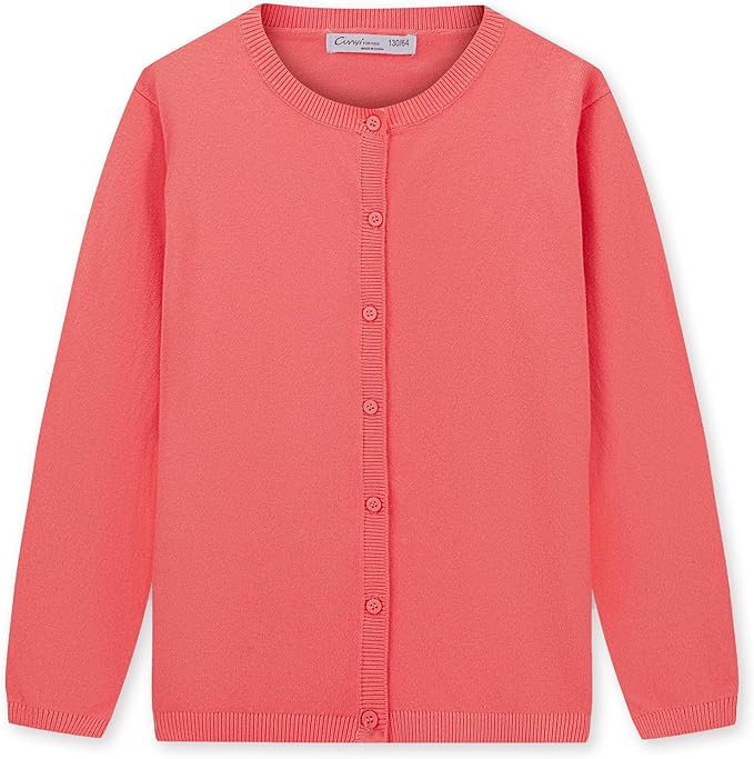 Girl's Crewneck Lightweight Button-up Cardigan Cotton Knit Sweater Casual Cute Outerwear | Amazon (US)