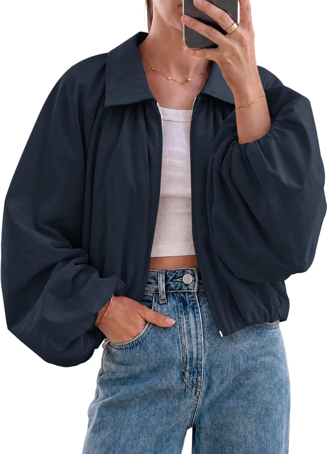 Tankaneo Womens Cropped Jackets Bomber Coat Fall Casual Zip Up Outerwear | Amazon (US)