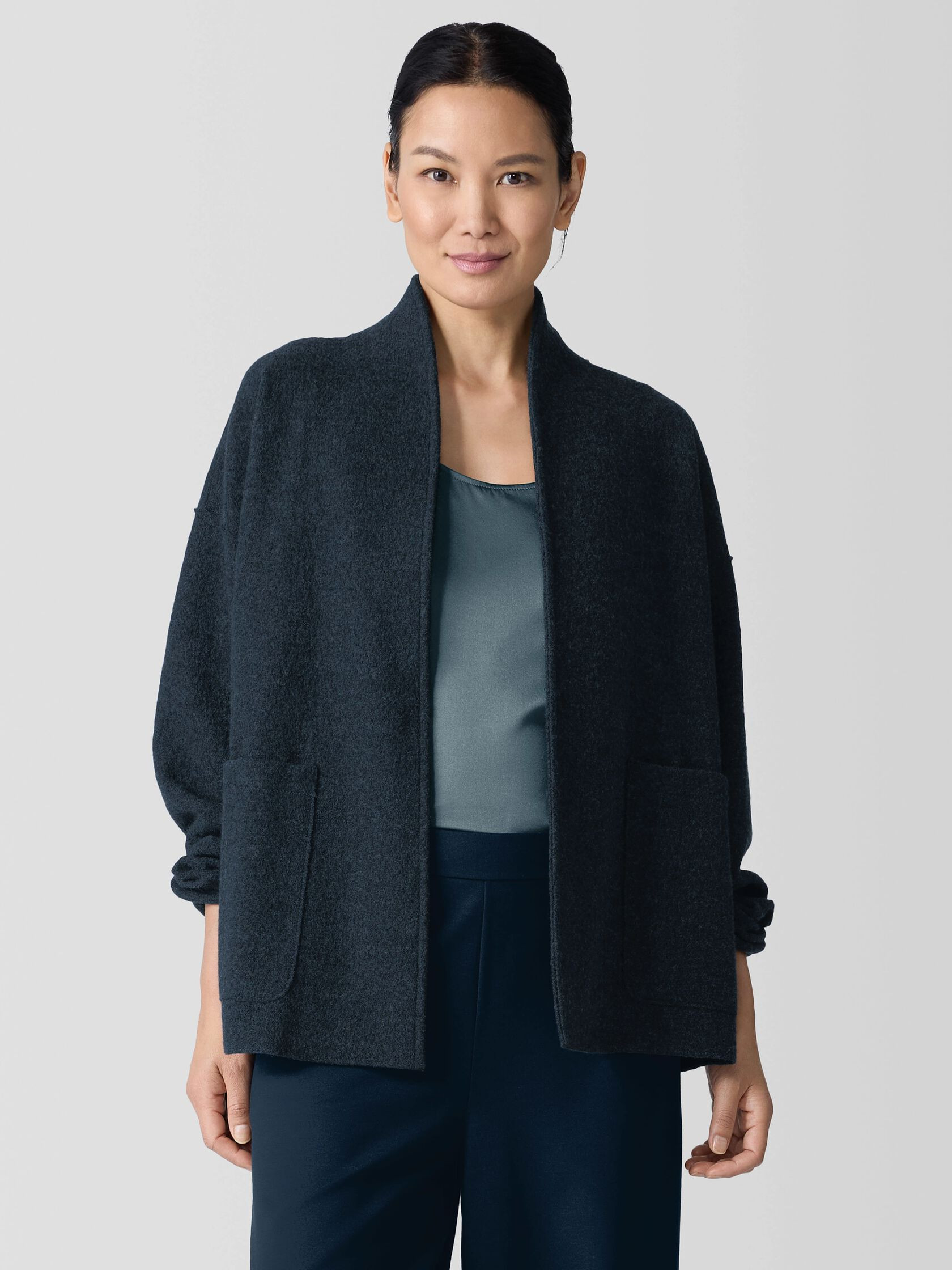 Lightweight Boiled Wool High Collar Jacket in Regenerative Wool | Eileen Fisher