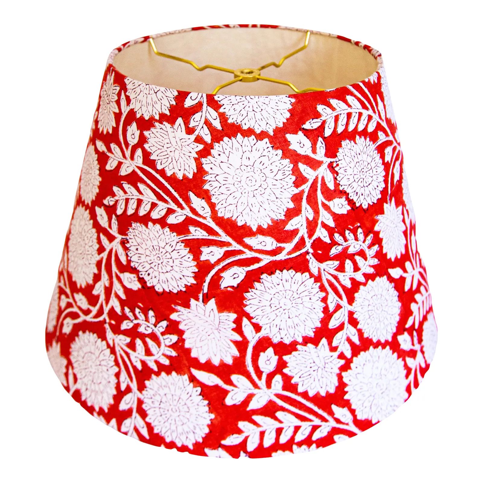 Angelica / Red and White Floral Block Print Empire Lamp Shade | Chairish