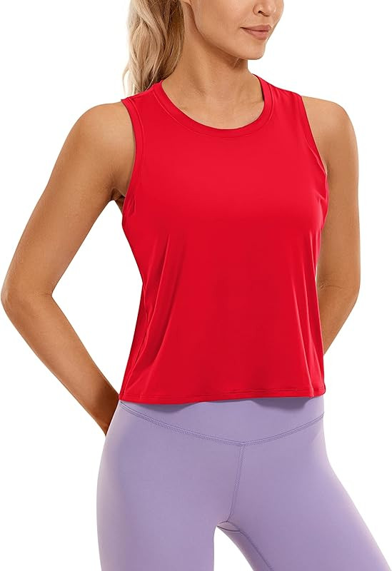 CRZ YOGA Women's Lightweight Racerback Tank Top High Neck Cropped Tank Tops Sleeveless Workout Ru... | Amazon (US)