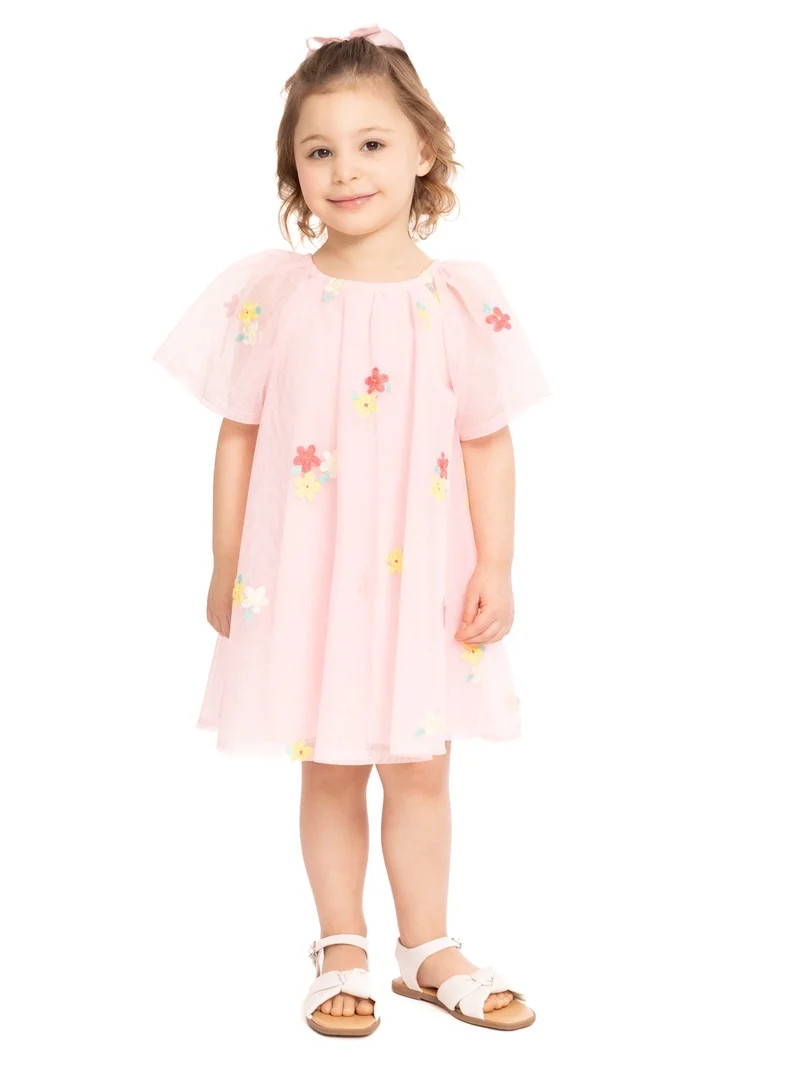 Wonder Nation Toddler Girls Floral Print Dress with Short Sleeves, Sizes 12M-5T | Walmart (US)