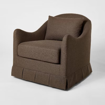 Box Pleat Swivel Glider Upholstered Accent Chair Brown - Threshold™ designed with Studio McGee | Target