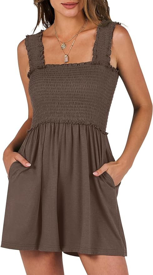 Caracilia Women's Summer Casual Smocked Rompers Square Neck Sleeveless Loose Shorts Jumpsuit 2025... | Amazon (US)