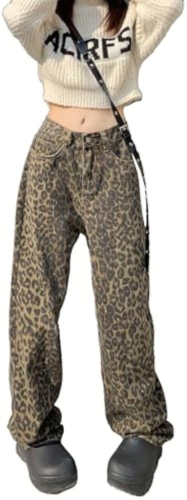Unisex Y2k Baggy Jeans Leopard Print Jeans for Women Men Aesthetic Pants Vintage Oversize Denim P... | Amazon (US)