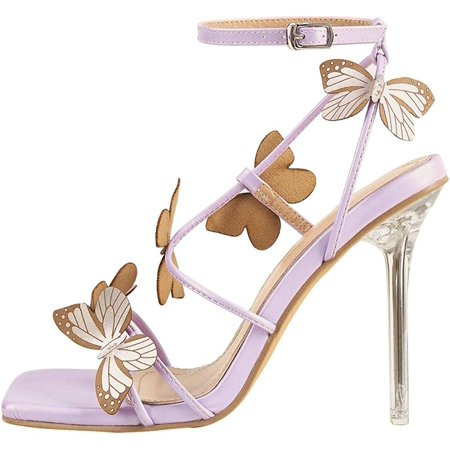 ARQA Clear Stiletto Heel Sandals Ankle Strap High Heels Open Toe Dress Pumps Colorful Butterfly Sand | Walmart (US)