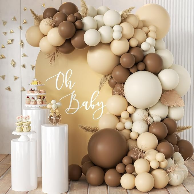 Boho Brown White Nude Balloon Garland Arch Kit, 155Pcs Dark Brown White Sand Neutral Latex Balloo... | Amazon (US)