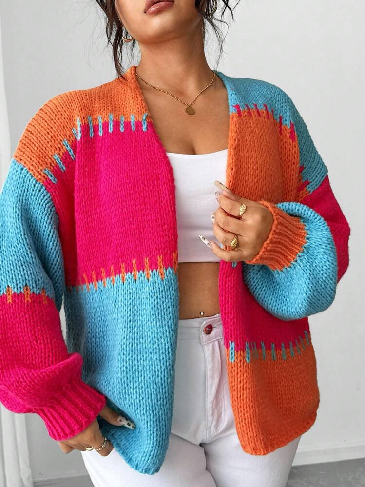 Colorblock Long Sleeve Cardigan  | SHEIN