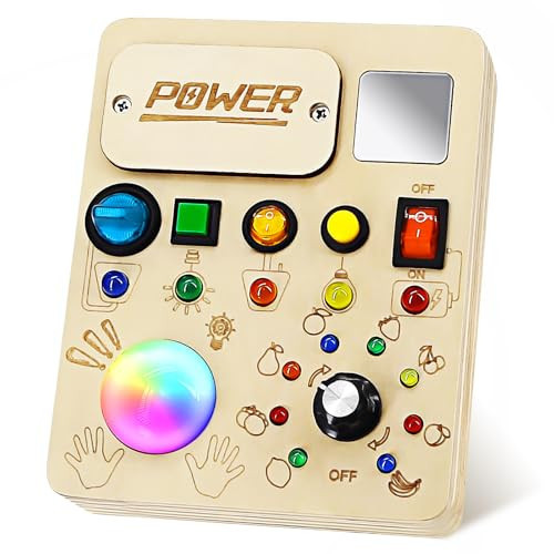RCPLAGA Busy Board Montessori Toy for Toddler, Wooden Sensory Activity Board with LED Light UP Switch, Baby Fidget Board Travel Toys for 18+ Months, 1 2 3 Year Old Boys Girls Toddler Toys Gifts | Amazon (US)