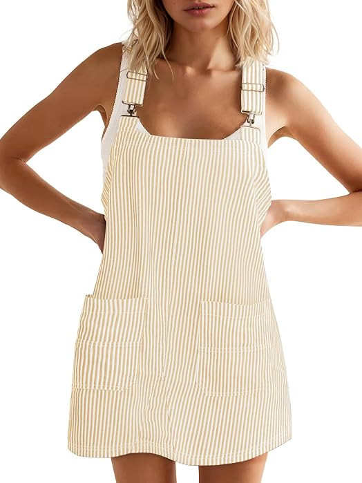 Womens Casual Denim Dress Striped Overalls Romper Jean Dress | Amazon (US)