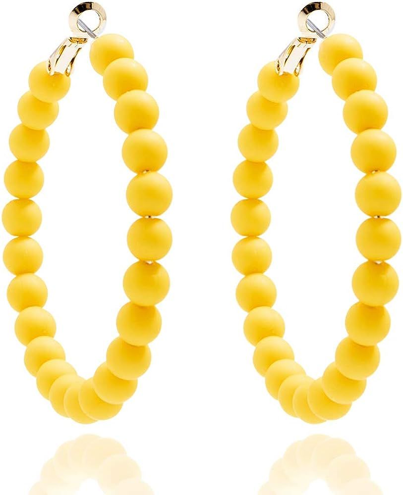 ZENZII Beaded Hoop Earrings Bohemian Circle Round Bead Earrings Chic Dangle Earrings for Women an... | Amazon (US)
