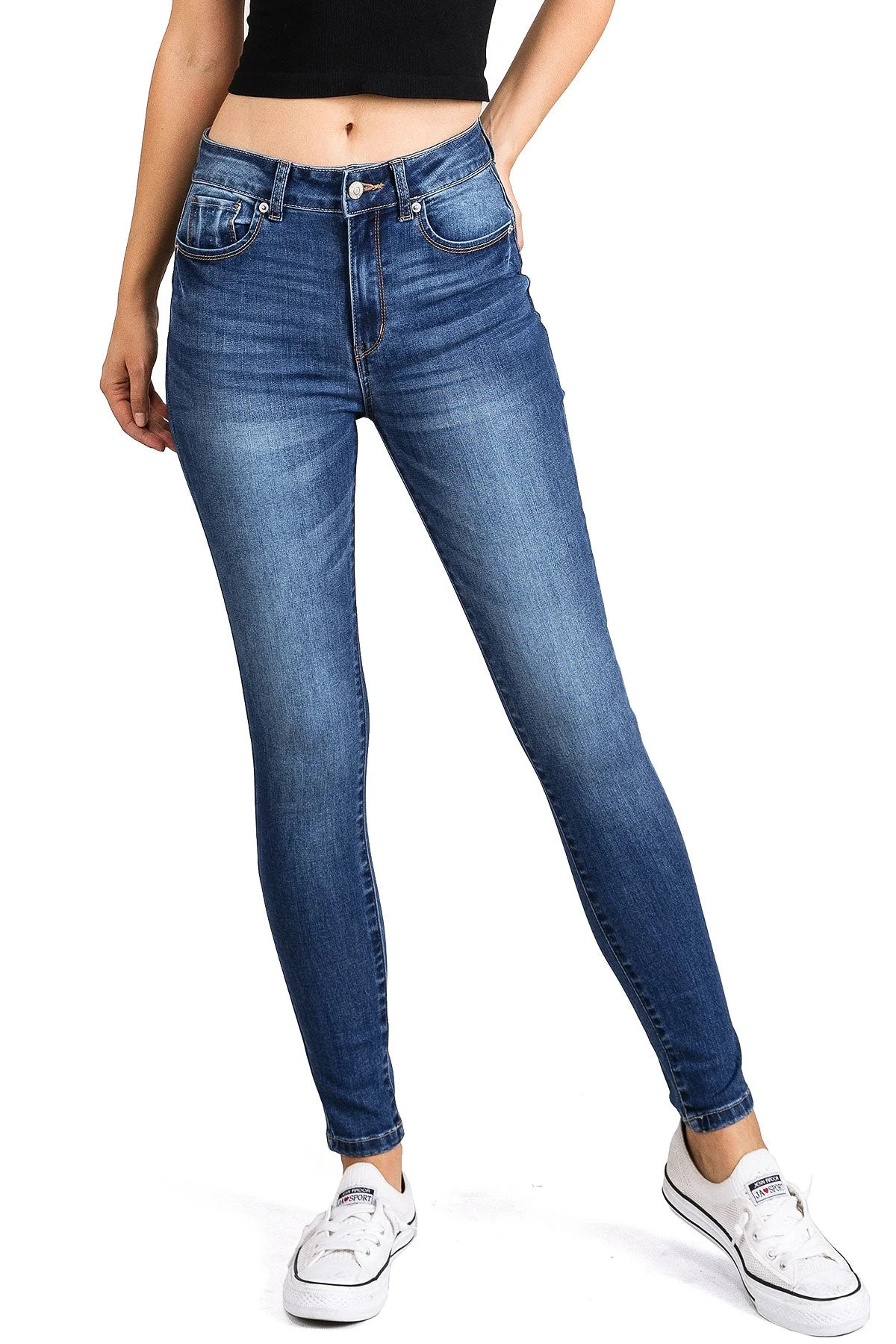 Wax Jean Womens Juniors Classic High Rise Skinny Jeans (11, Medium Denim) | Walmart (US)