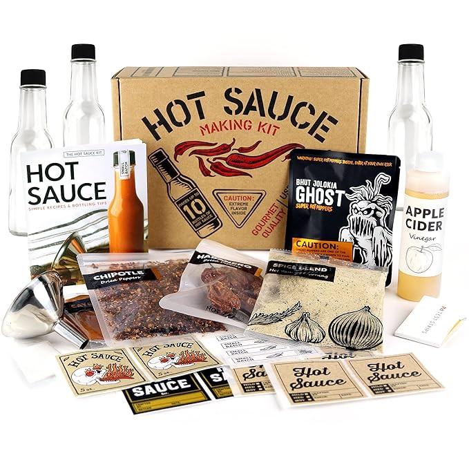 Deluxe Hot Sauce Making Kit, Ghost Pepper Edition, Gourmet Spice Blend, 3 Bottles, Fun Labels, Ma... | Amazon (US)