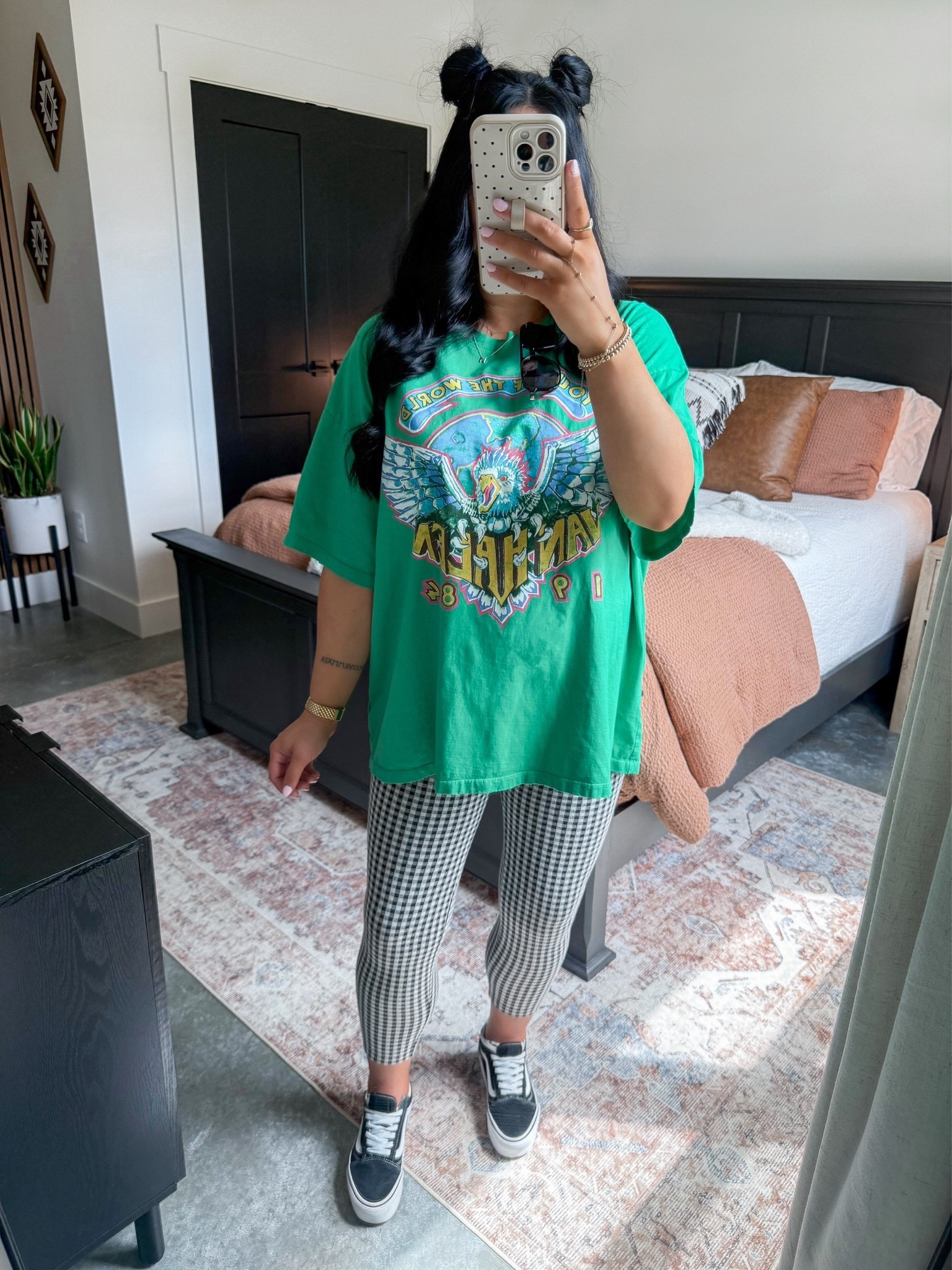 Alternative Outfit Inspo (bump friendly but non maternity!) 🖤

Band Tee - one size
Leggings - small
Bralette - medium

Love this low effort, alternative outfit of the day! This oversized band tee pairs perfectly with these super comfortable gingham print leggings. Finished the look with some black sunglasses from Amazon and my platform vans sneakers. 🖤

#LTKBump