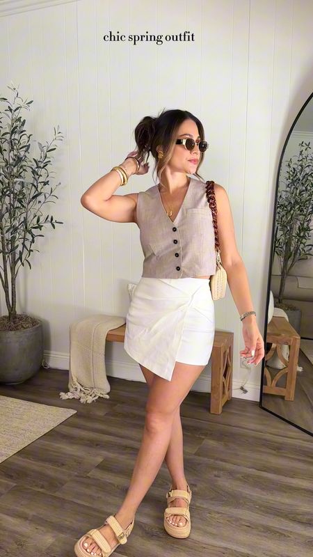 Simple but chic is always my go to look for a Vacation Outfit
These sandals look so
Chic and literally match any outfit! 
Sizing info:
Skort/ small 
Vest / small (linked similar styles) 
Sandals / 8 
5’4”/130

#LTKfindsunder50 #LTKstyletip #LTKover40