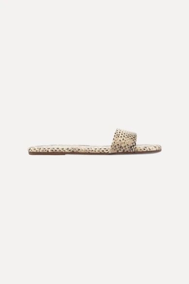 TKEES - Alex Snake-effect Leather Slides - Snake print | NET-A-PORTER (US)