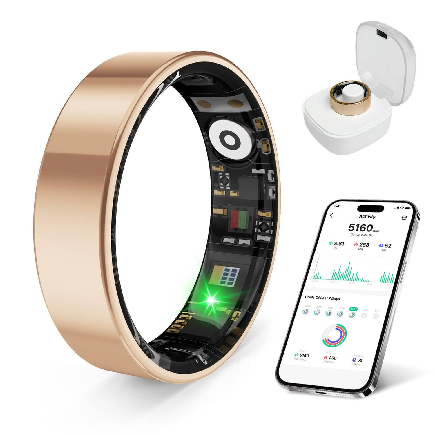 PRIMEPLUS - Smart Ring Health Tracker for Men Women, Sleep/Stress/Exercise Monitor, IP68, Long Battery, No Subscription - Rose Gold - (2025) | Best Buy U.S.