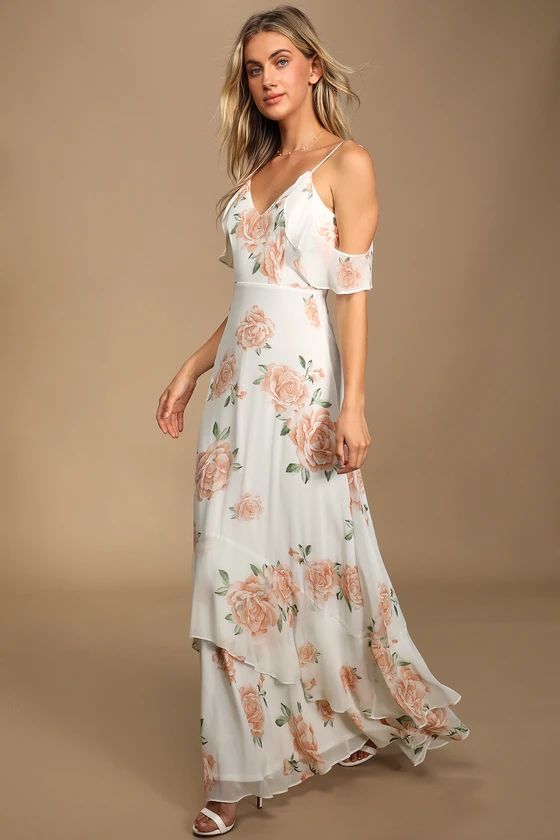 Take You There Ivory Floral Print Maxi Dress | Lulus (US)