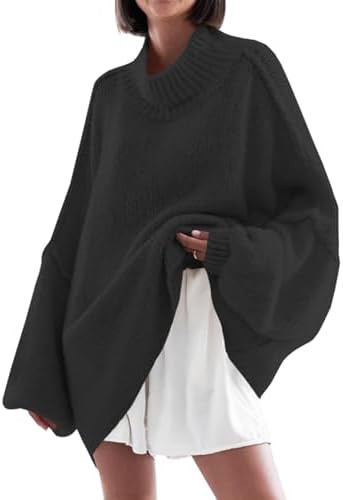 Saodimallsu Womens Oversized Sweaters Mock Neck Batwing Long Sleeve 2025 Fall Trendy Ribbed Knit ... | Amazon (US)