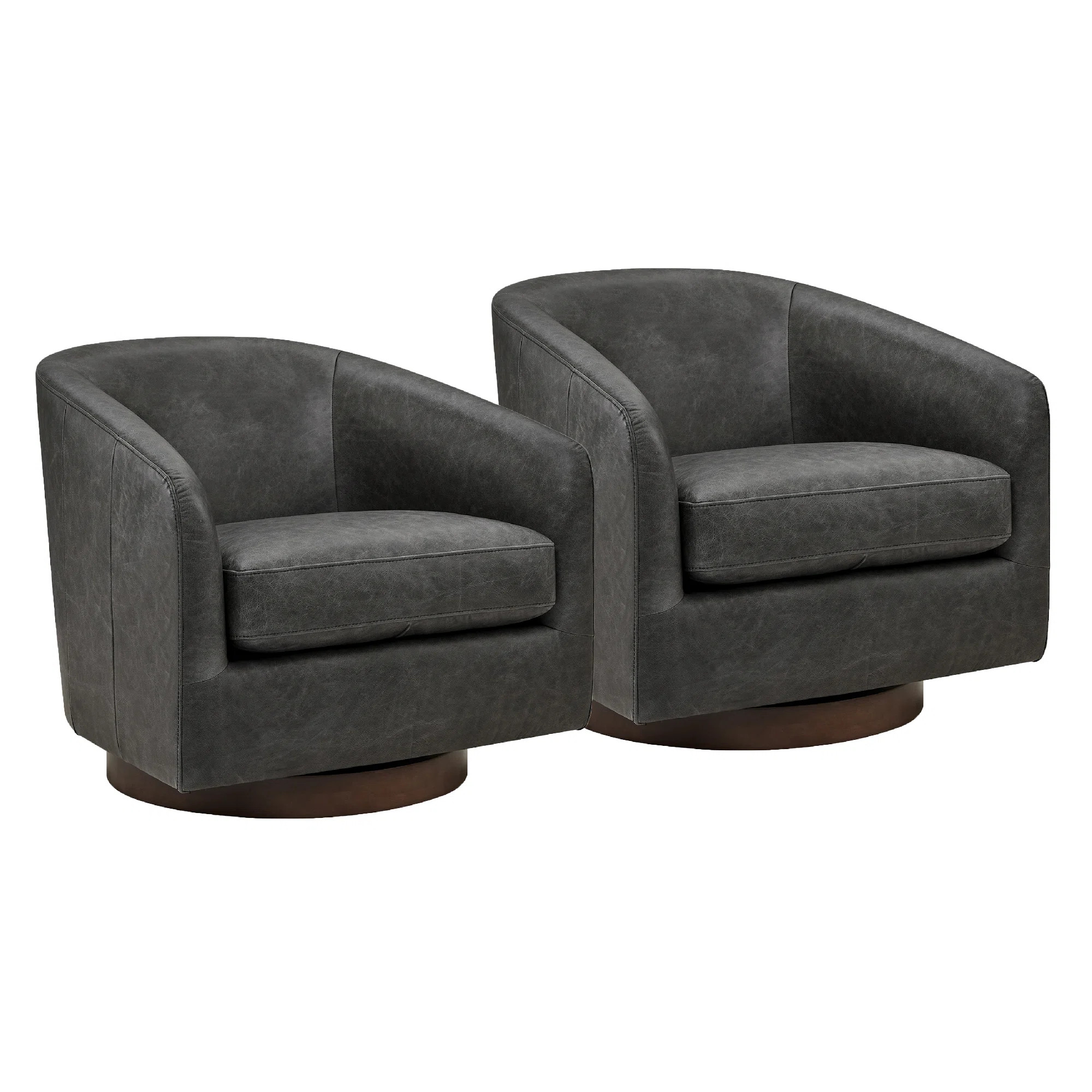 Bennett Genuine Leather Swivel Barrel Chair (Set of 2) | Birch Lane