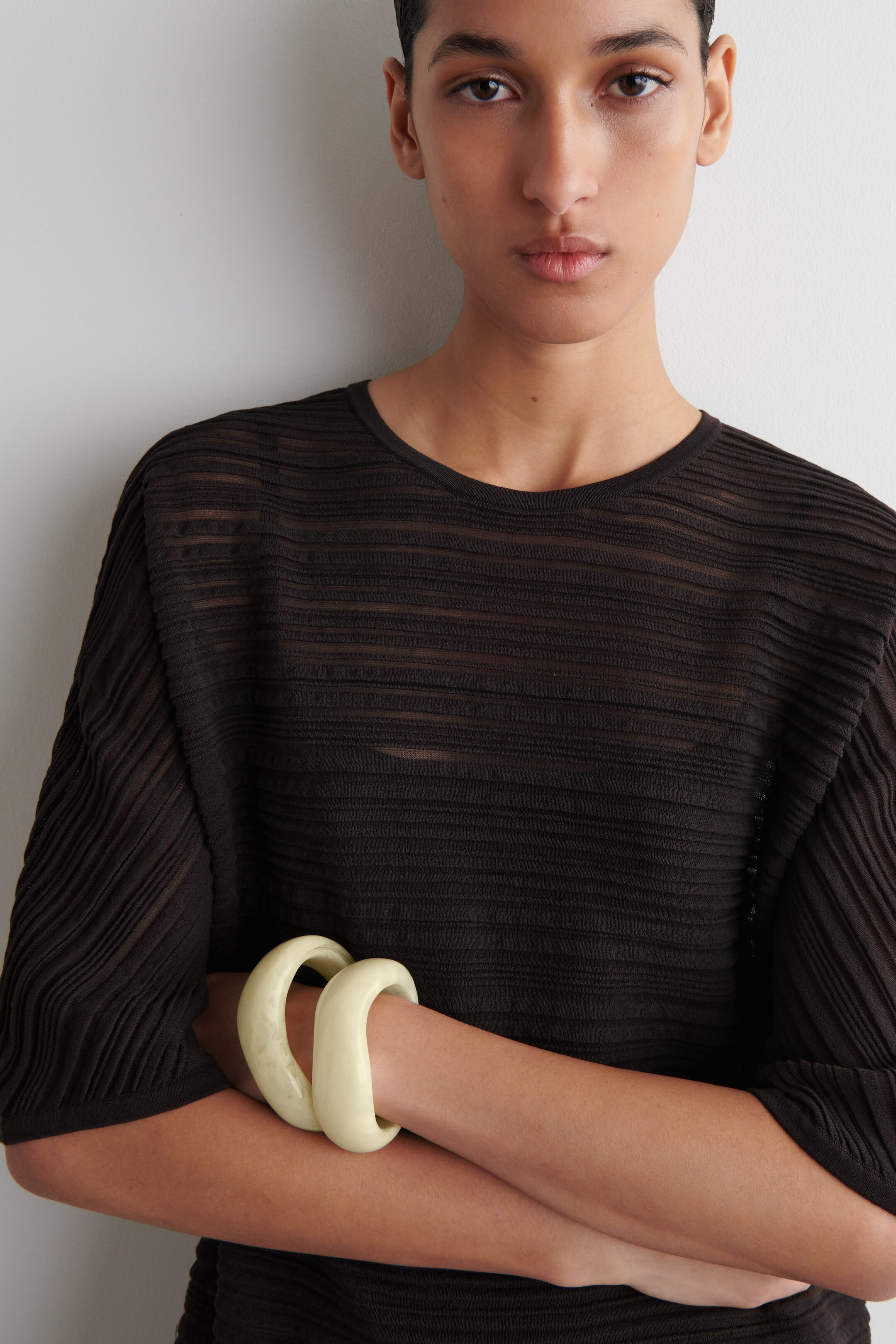 PLEATED KNITTED MINI DRESS - DARK BROWN | COS UK