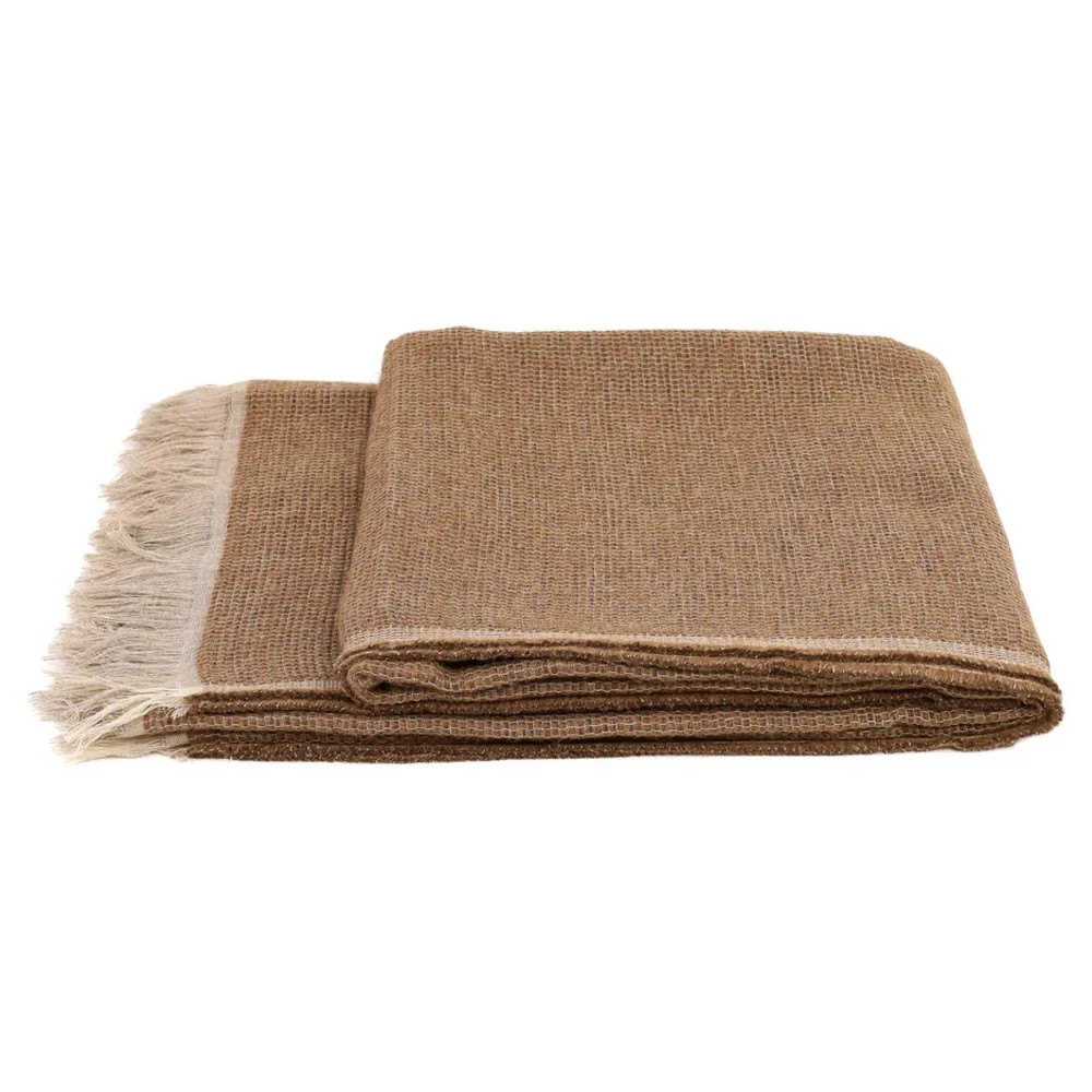 Yasmin Modern Classic Light Brown Alpaca Woven Throw Blanket | Kathy Kuo Home