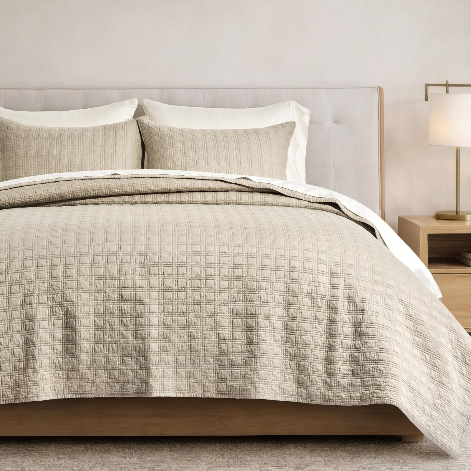 EVERGRACEHOME Windowpane Cotton Sateen Quilt Set King Size, Pre-Washed 100% Cotton Coverlet Bedsp... | Amazon (US)