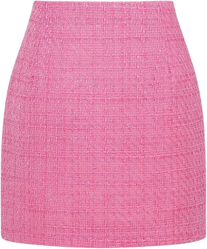 Womens Wool Plaid Mini Skirt Fall Winter High Waisted Bodycon Pencil Skirt | Amazon (US)