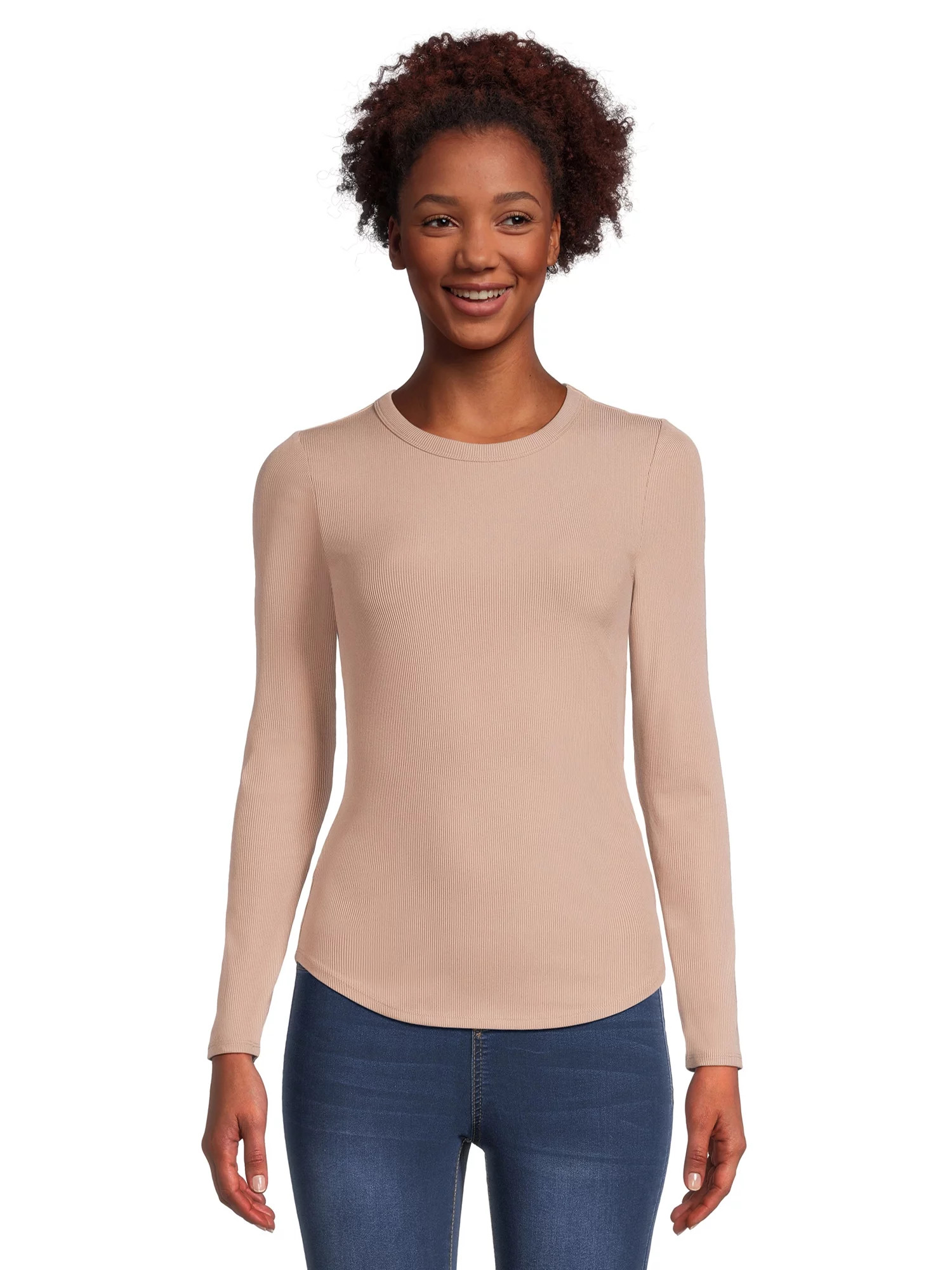 No Boundaries Juniors Ribbed Crewneck Tee with Long Sleeves | Walmart (US)