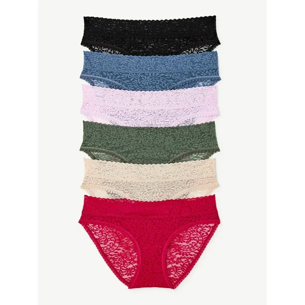Joyspun Women's Lace Waist Bikini Panties, 6-Pack, Sizes to 2XL - Walmart.com | Walmart (US)