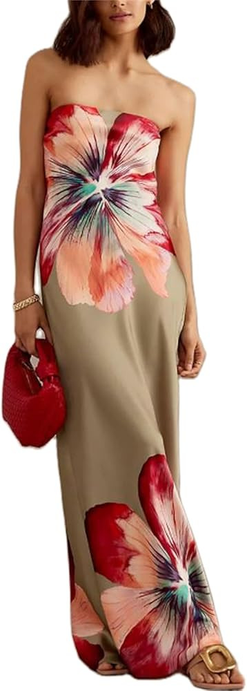 Women Sexy Floral Bodycon Maxi Dress Elegant Dress Sleeveless Summer Long Dress Cocktail Party Dr... | Amazon (US)