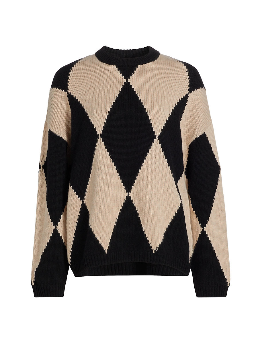 Women's Wool & Cashmere Diamond Sweater - Black Combo - Size Medium | Saks Fifth Avenue