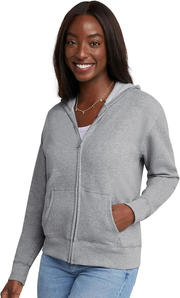 Hanes Womens Hoodie, Ecosmart Fleece Full-zip Hoodie, Zip-up Hooded Sweatshirt | Amazon (US)