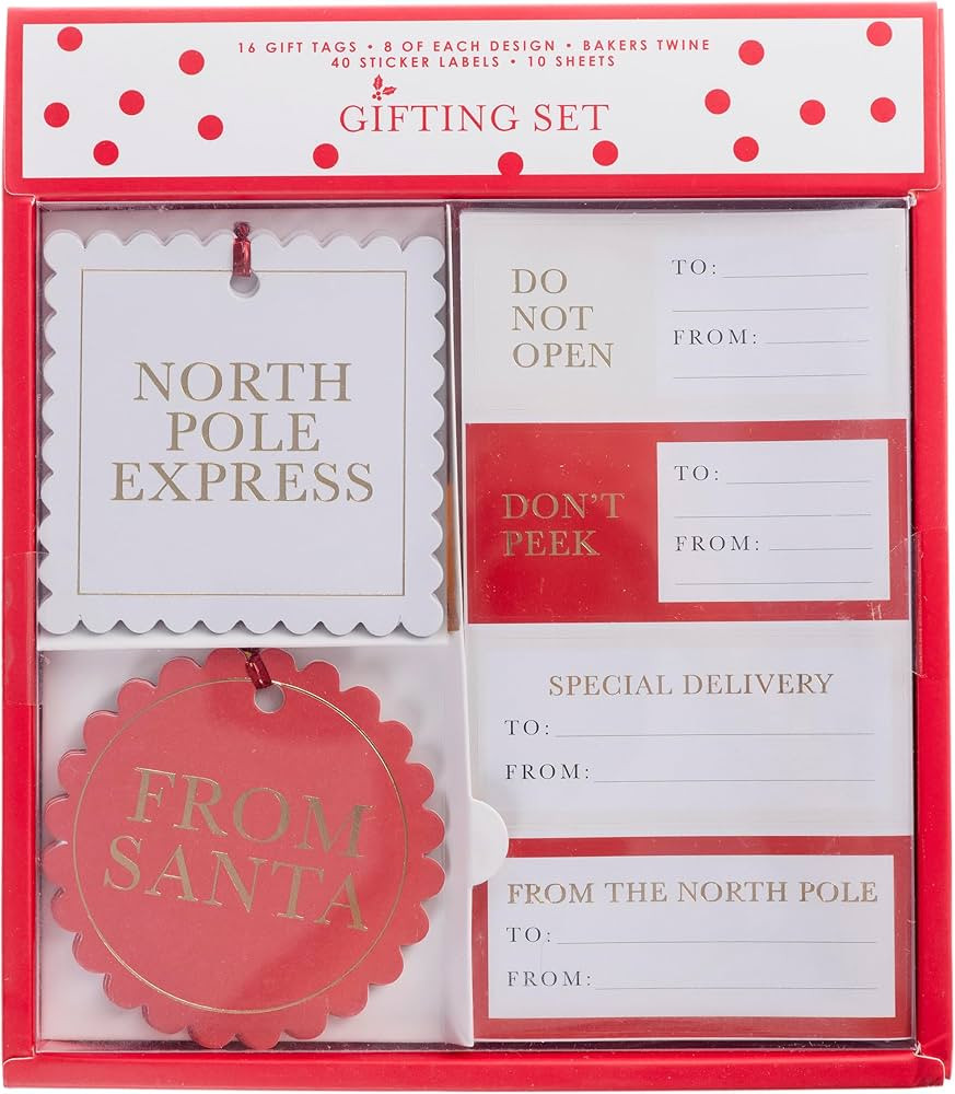 Holiday Gift Tag and Label Set by Graphique, 16 Tags with Ribbon Tie Strings Attached, 40 Self-Ad... | Amazon (US)