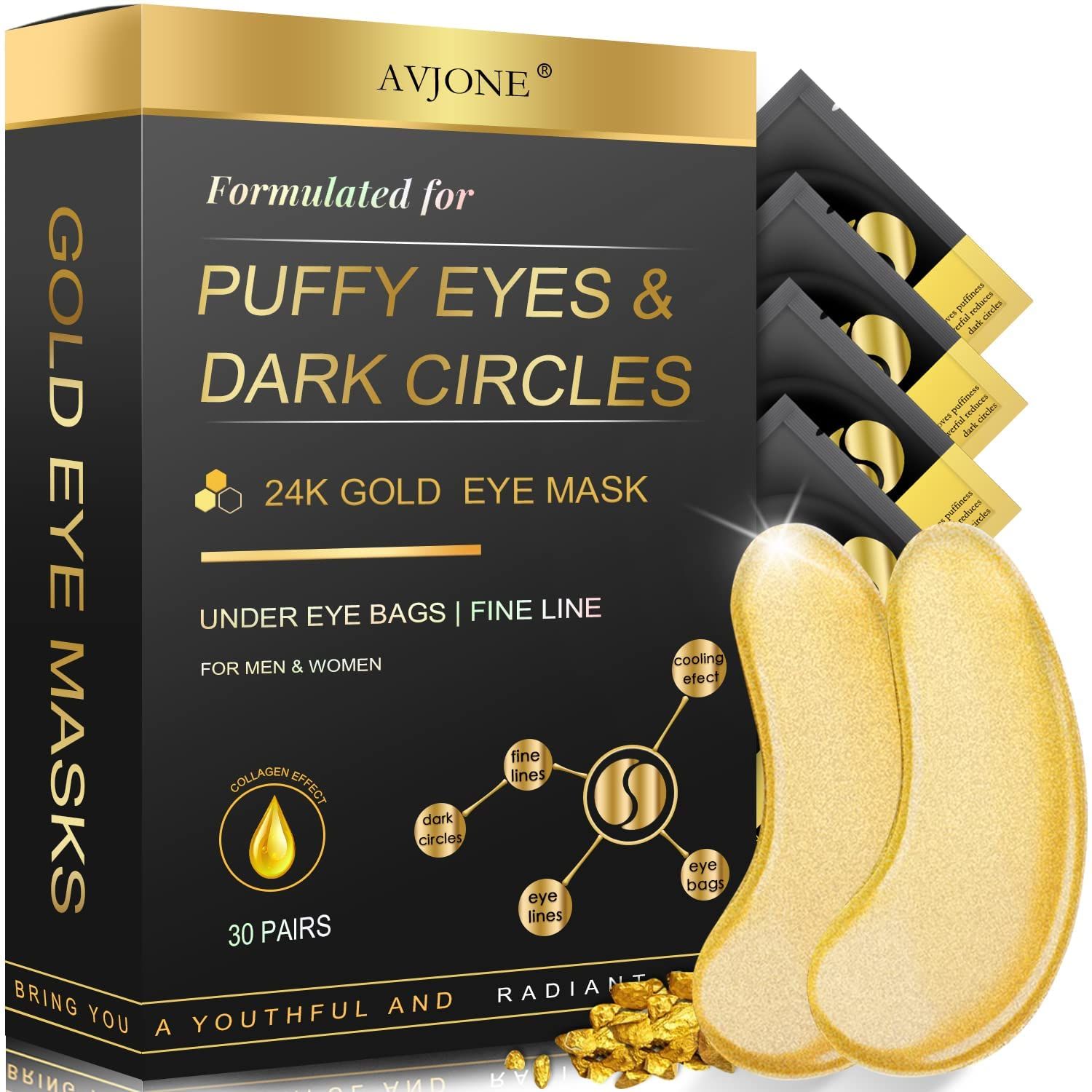 AVJONE 24K Gold Eye Mask Puffy Eyes and Dark Circles Treatments – Relieve Pressure and Reduce W... | Amazon (US)