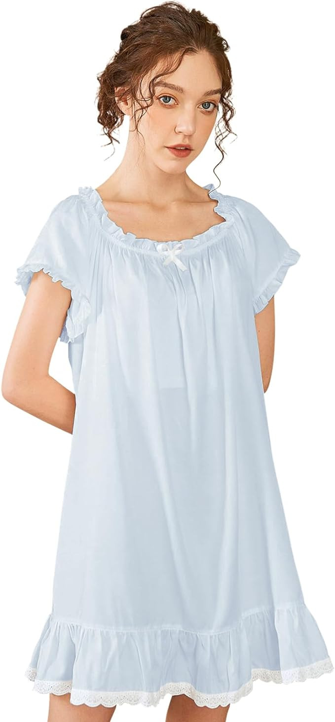 Nanxson Womens' Cotton Nightgown Short Sleeve Sleepwear Vintage Victorian Nightshirt Lounge Dress | Amazon (US)