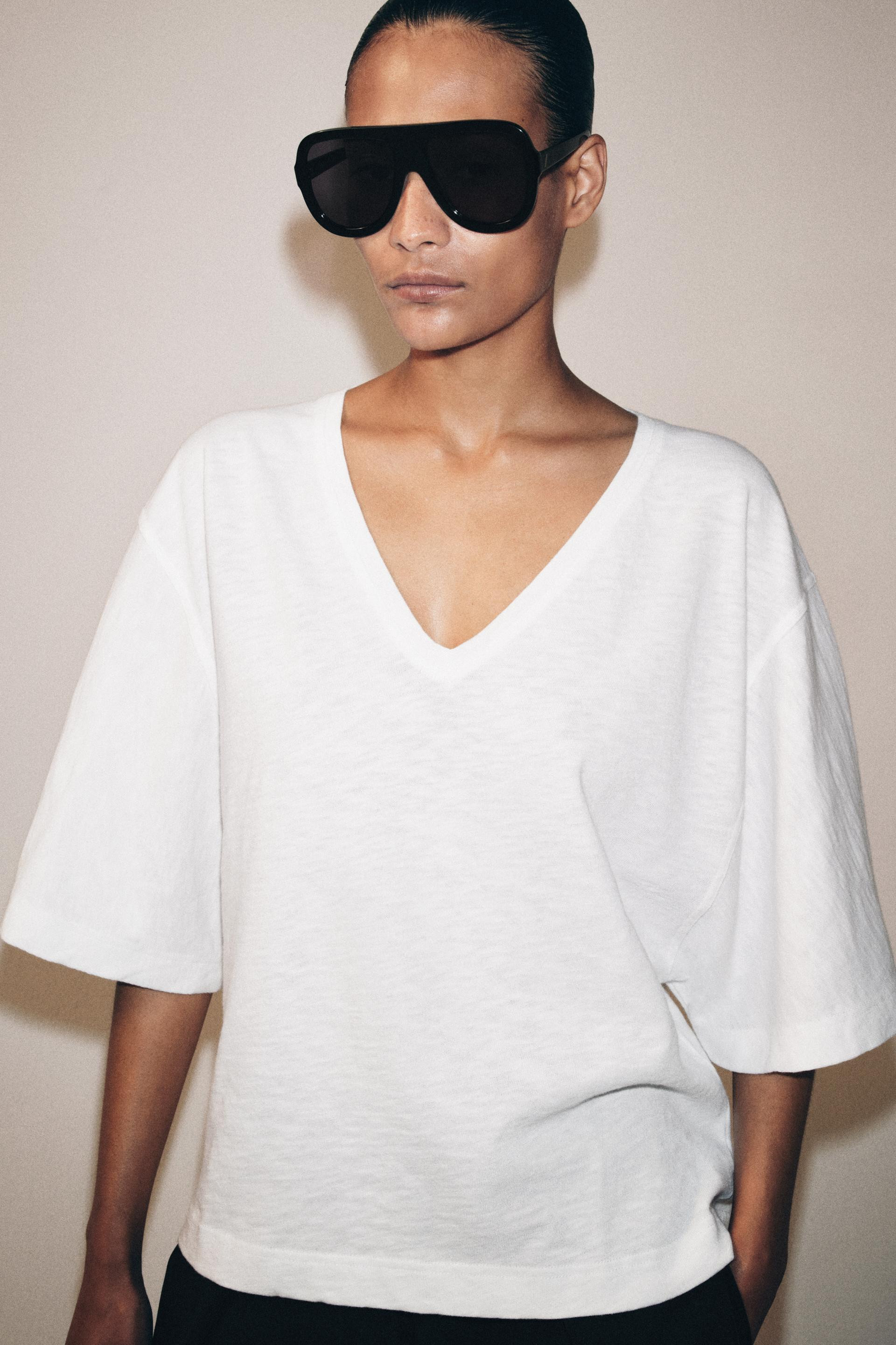 Zara - V-Neck T-Shirt - Pistachio - L - Woman | Zara US