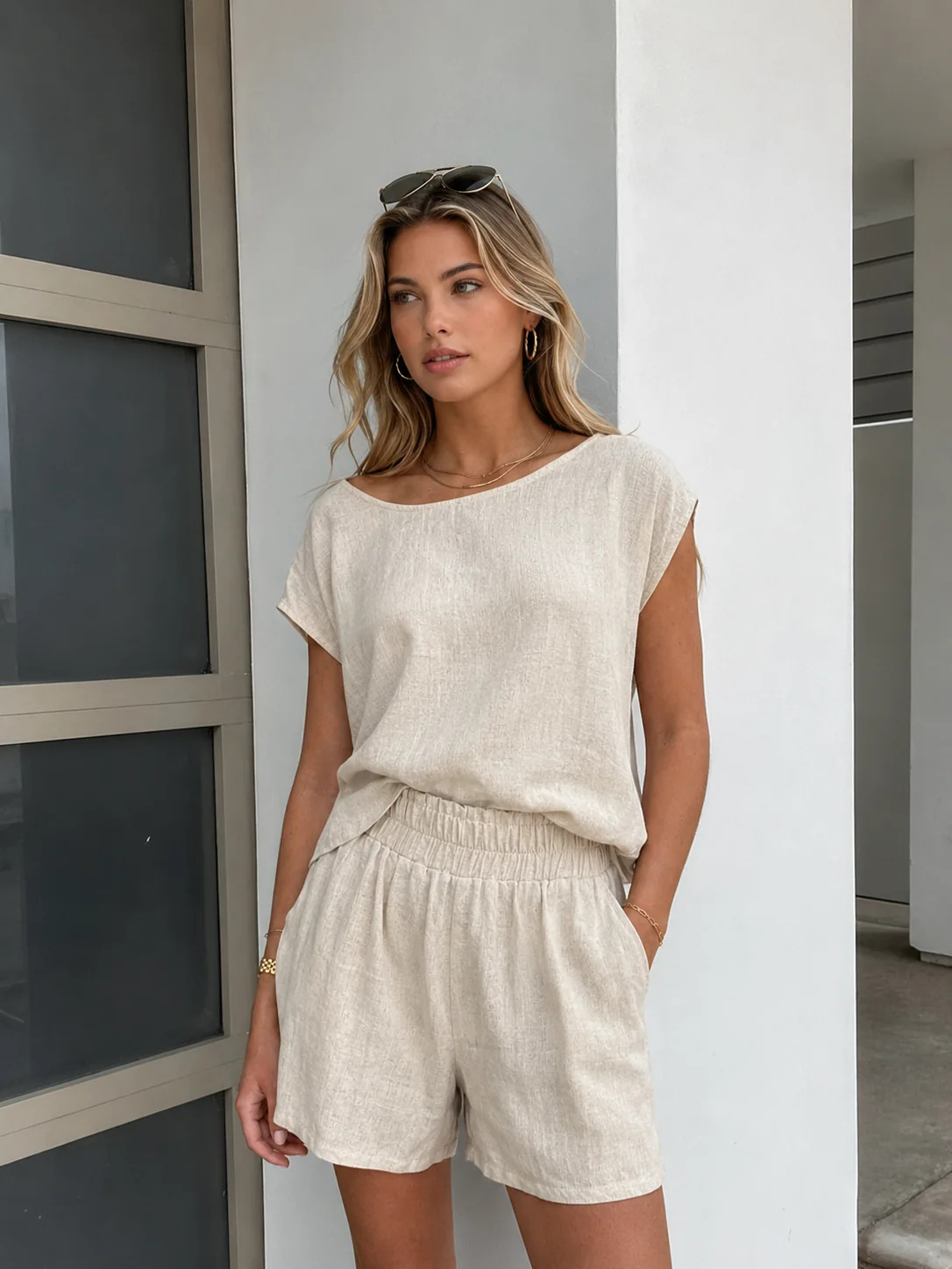 Cotton & Linen Pockets Shorts Set | Commense