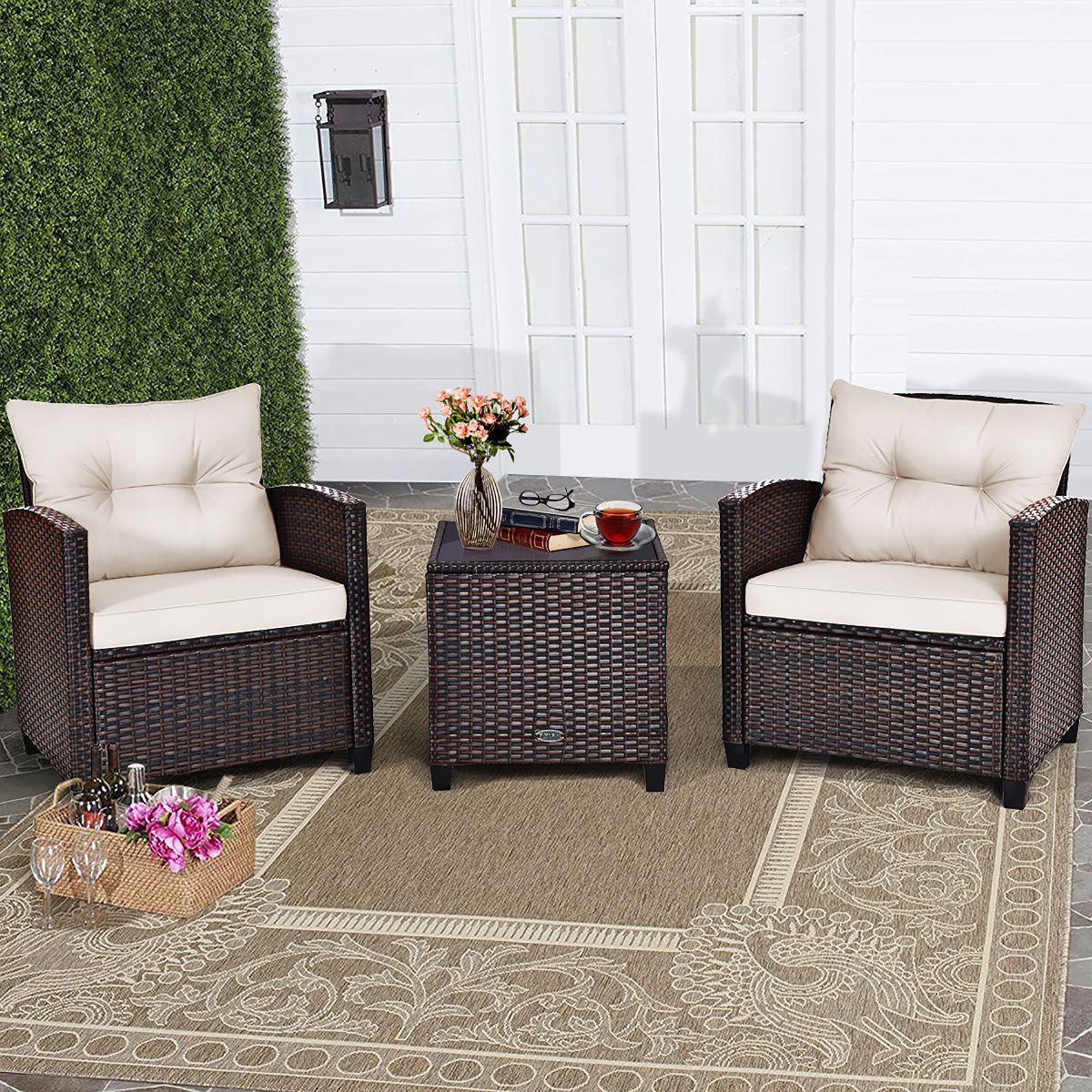 Costway 3PCS Patio Rattan Furniture Set Cushioned Conversation Set Sofa | Target