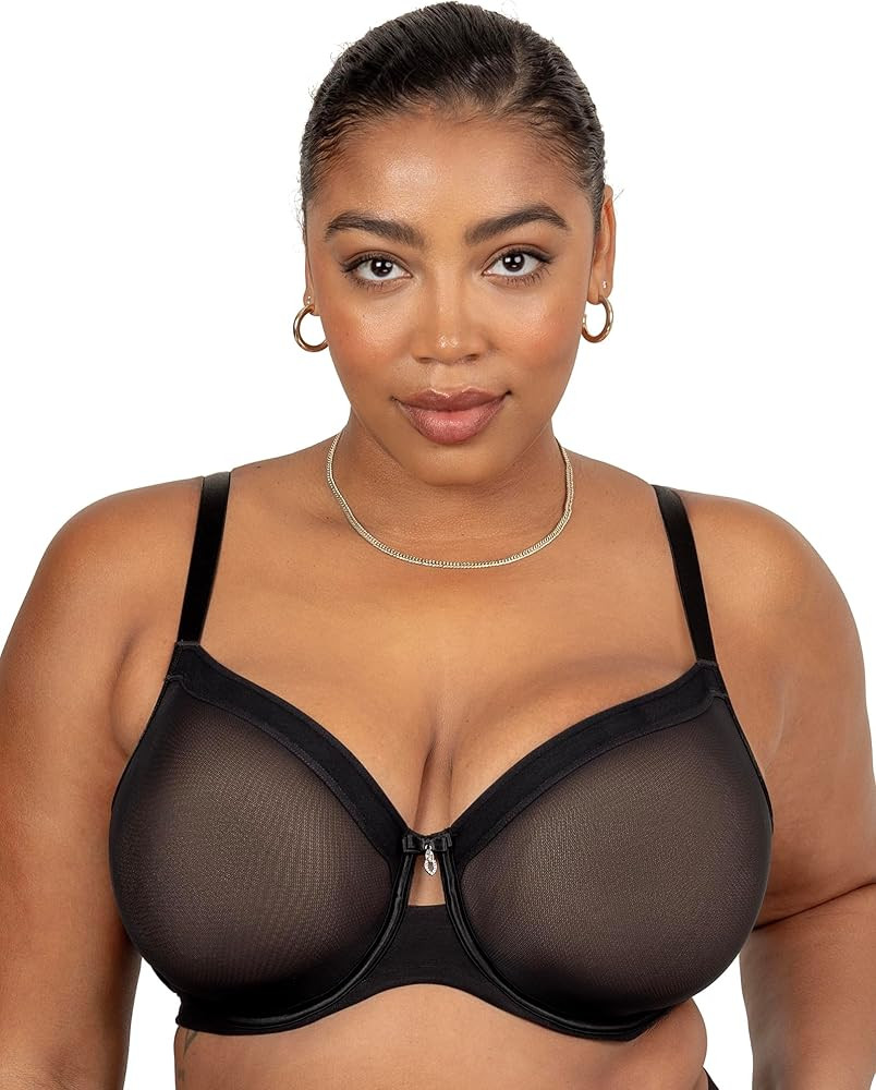 Curvy Couture Women's Sheer Mesh Full-Coverage Unlined Underwire Bra | Amazon (US)