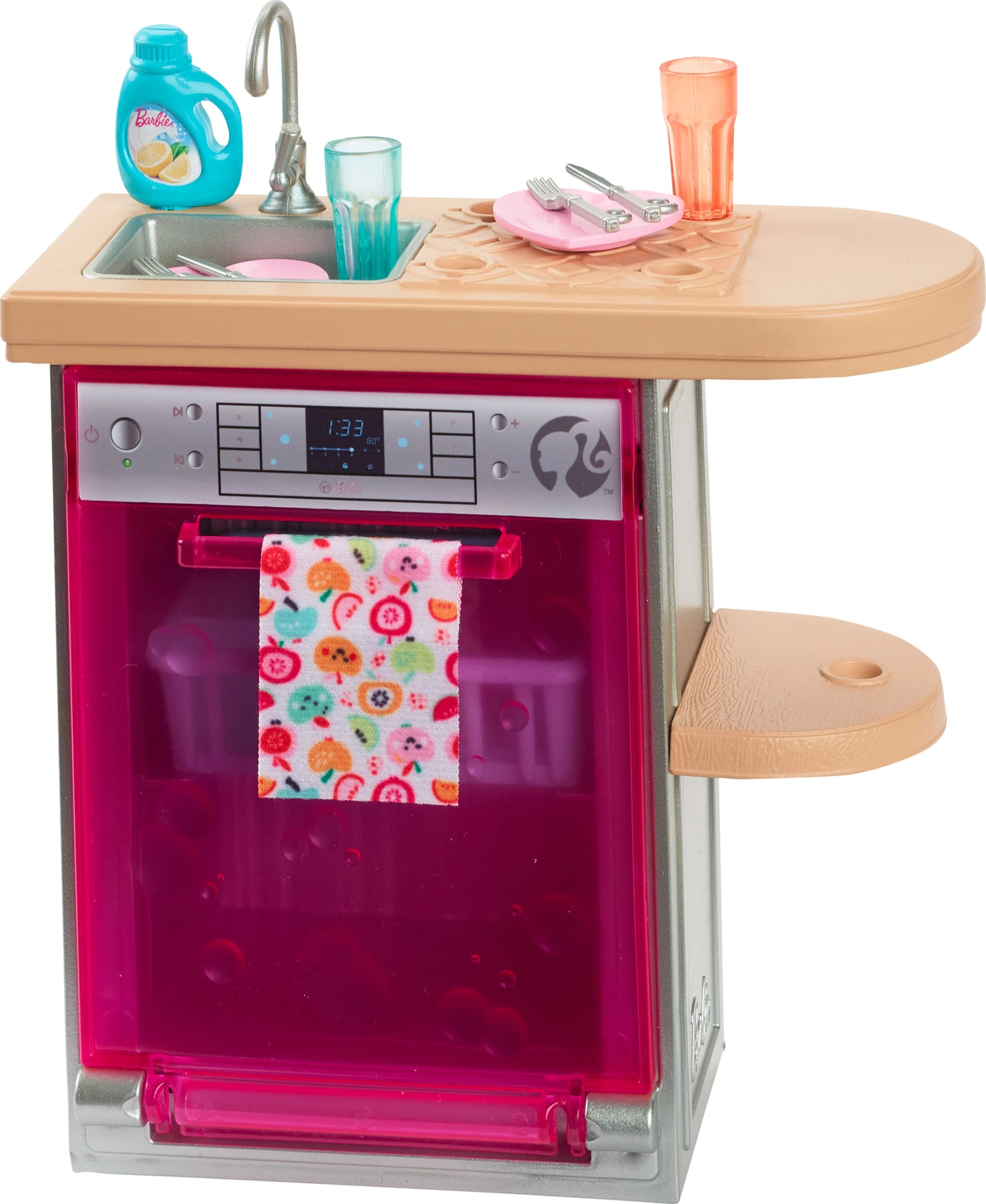 Barbie World Toy Dishwasher Set with 9 Dollhouse Kitchen Accessories Including Plates, Drying Rac... | Walmart (US)