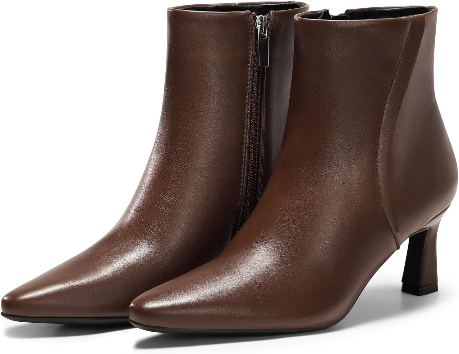 Coutgo Womens Ankle Boots Kitten Low Heel Closed Pointed Booties Side Zipper Winter Dress Shoes | Amazon (US)
