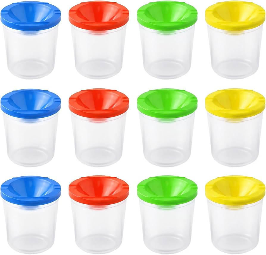 12 Pcs No Spill Paint Cups with Lids for Kids Suitable, Spill Proof Paint Cups are Ideal for Clas... | Amazon (US)