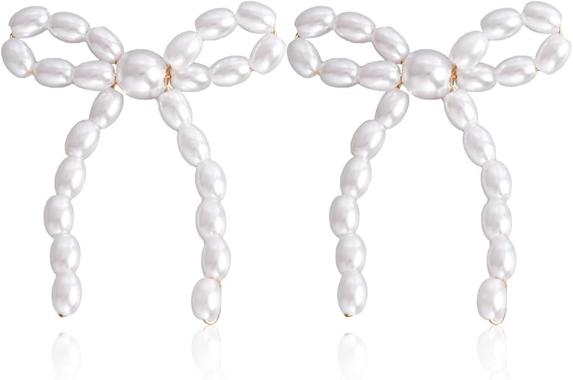 Pearl Bow Earrings for Women Pearl Drop Earrings Bow Knot Dangle Earrings Bow Stud Earrings Gifts | Amazon (US)