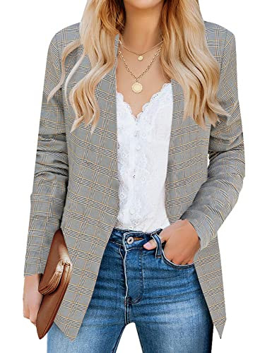 luvamia Women's Casual Long Sleeve Lapel Button Slim Work Office Blazer Jacket Basic Blazer for Women Tartan Plaid Brown/Mustard Size Xx-Large Size 20 Size 22 | Amazon (US)